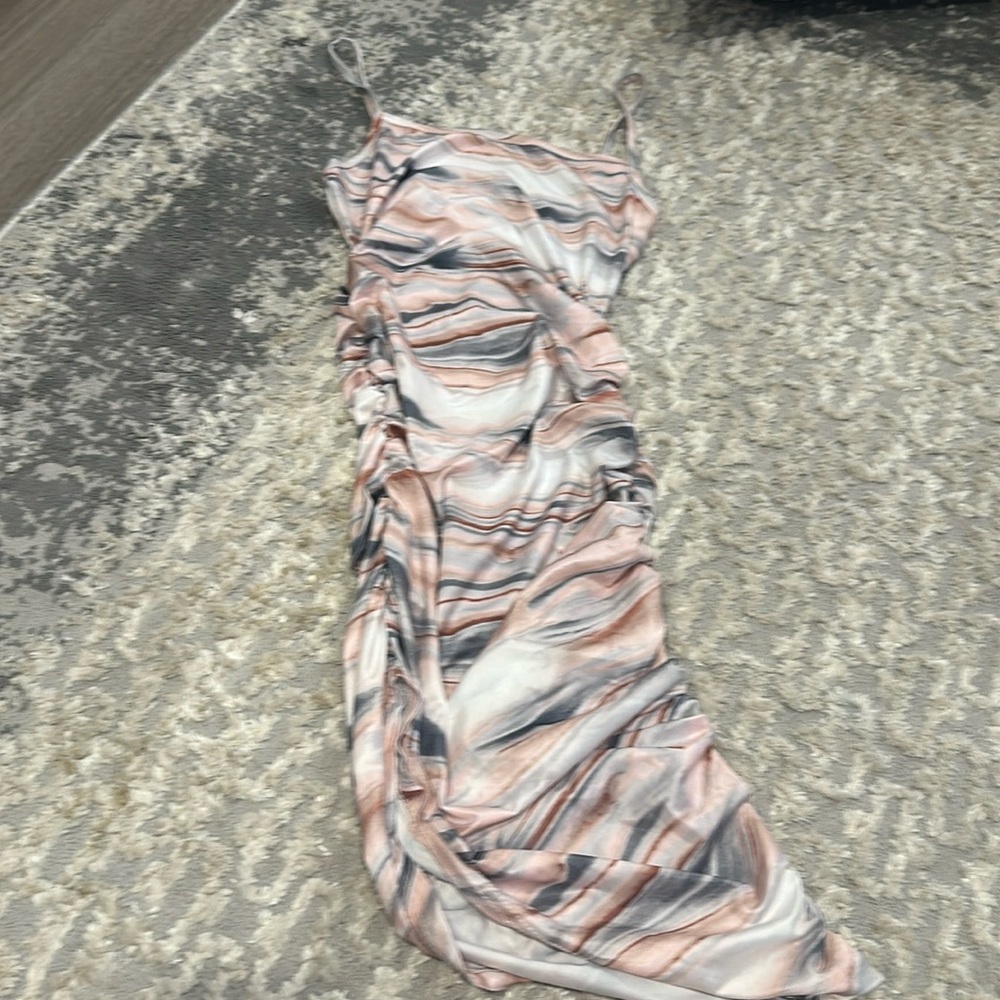 grey, pink, white stretchy dress